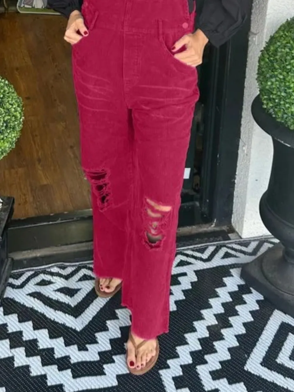 Distressed Wide Leg Corduroy Overalls, image 5