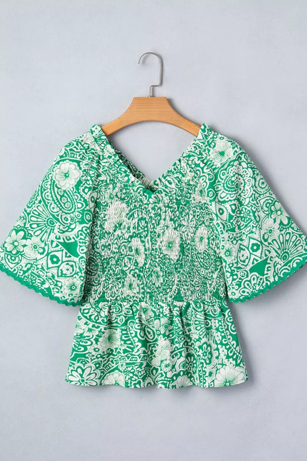 Flirty Floral Smocked V Neck Blouse, image 8