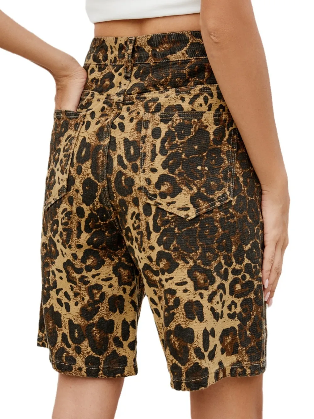 Leopard High Waist Denim Shorts, image 4