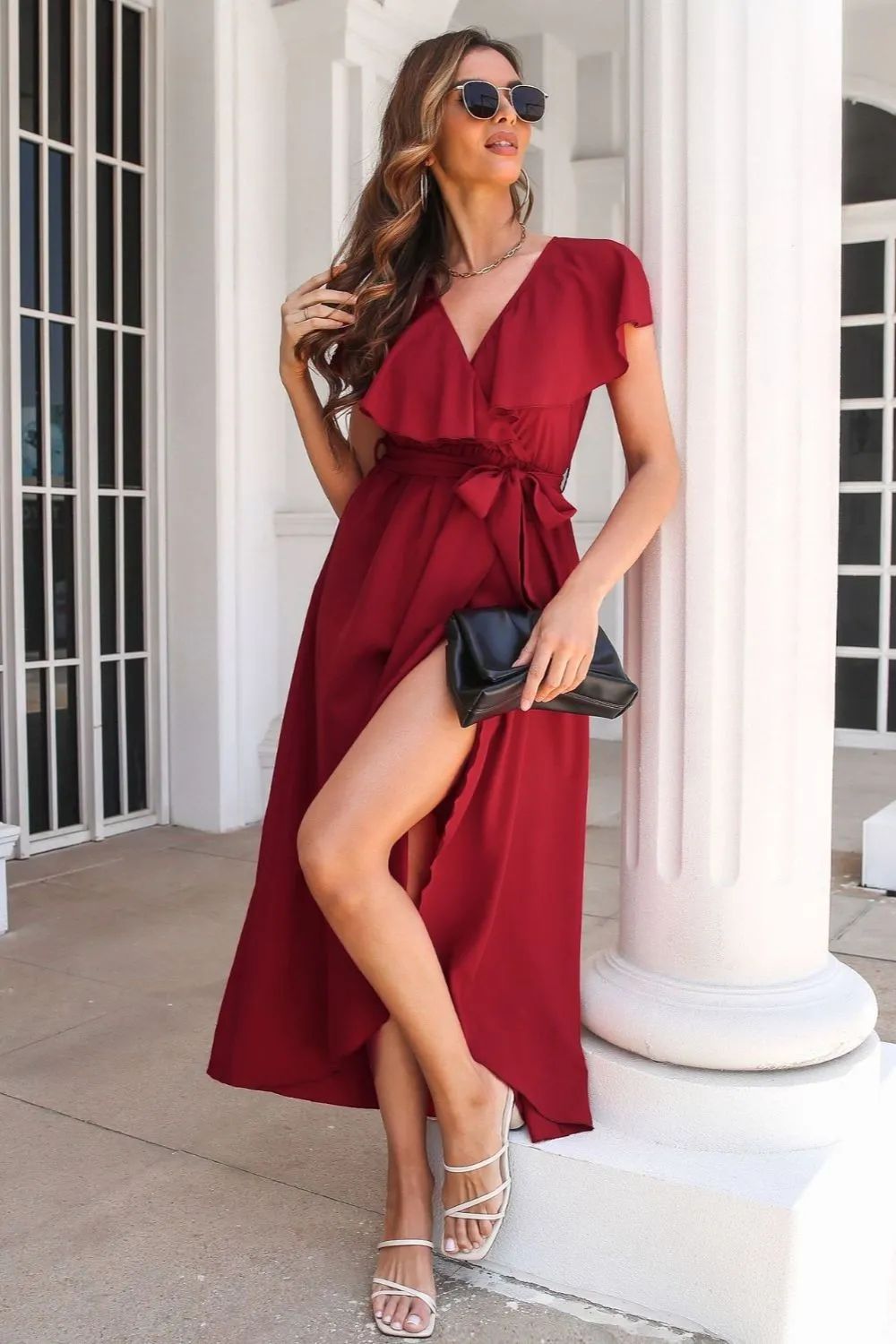 Tied Front Ruffled Short Sleeve Midi Dress, image 20