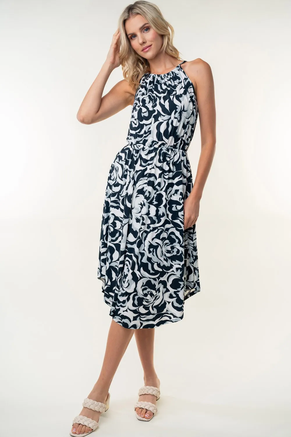 Tied Ruched Floral Sleeveless Knee Length Dress, image 3