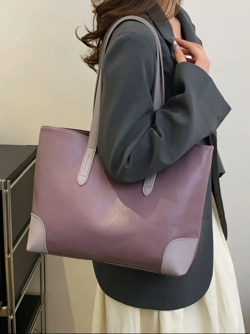 PU Leather Medium Tote Bag, image 3