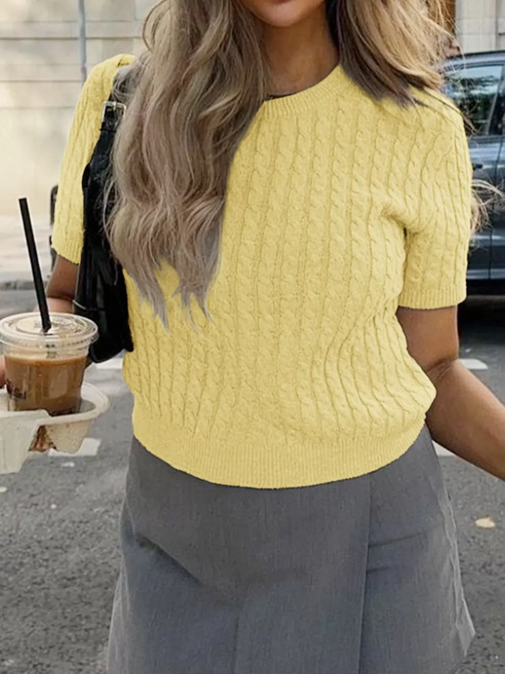 Cable-Knit Short Sleeve Sweater, image 13