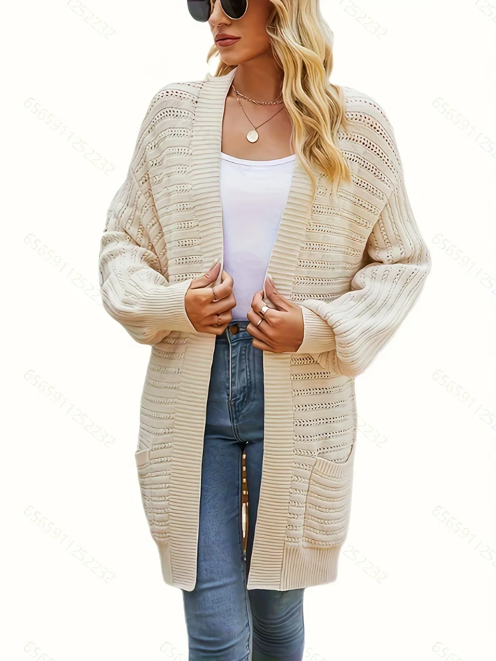Open Front Sweater Cardigan with Pockets, image 4