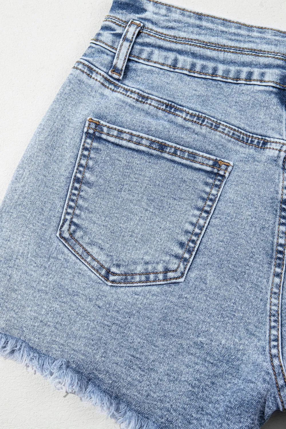 Rhinestone Light Wash Raw Hem High Waist Denim Shorts, image 10