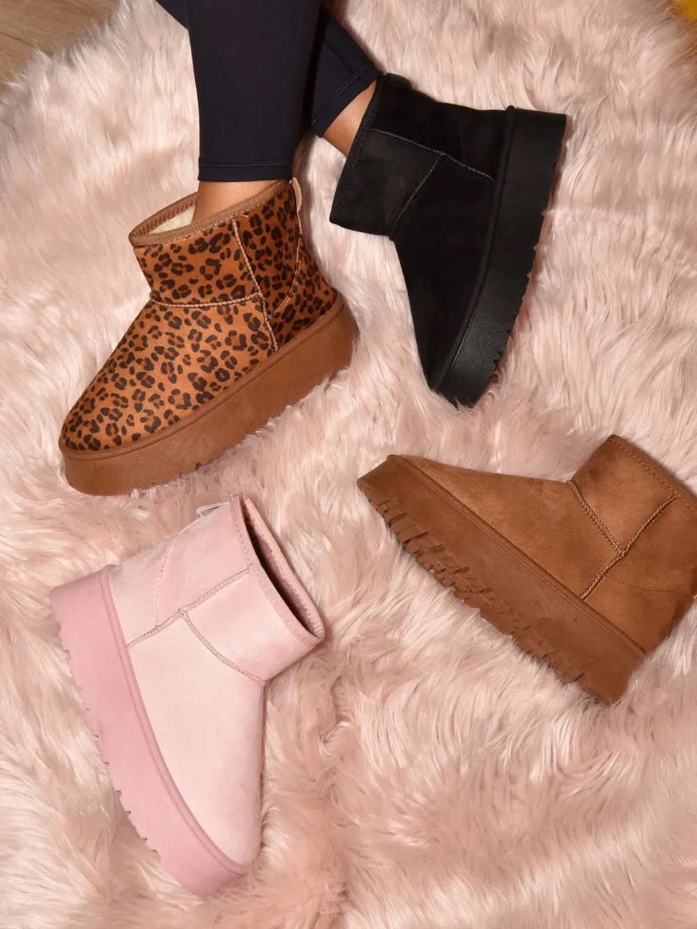 Thermal Furry Leopard Platform Booties, image 2