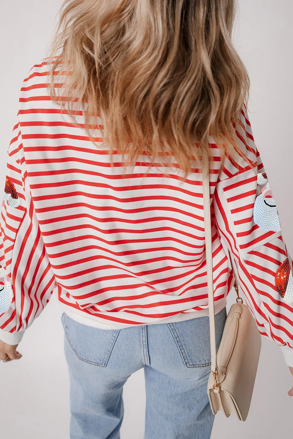 Sequin Santa Striped Round Neck Long Sleeve Sweatshirt, image 4