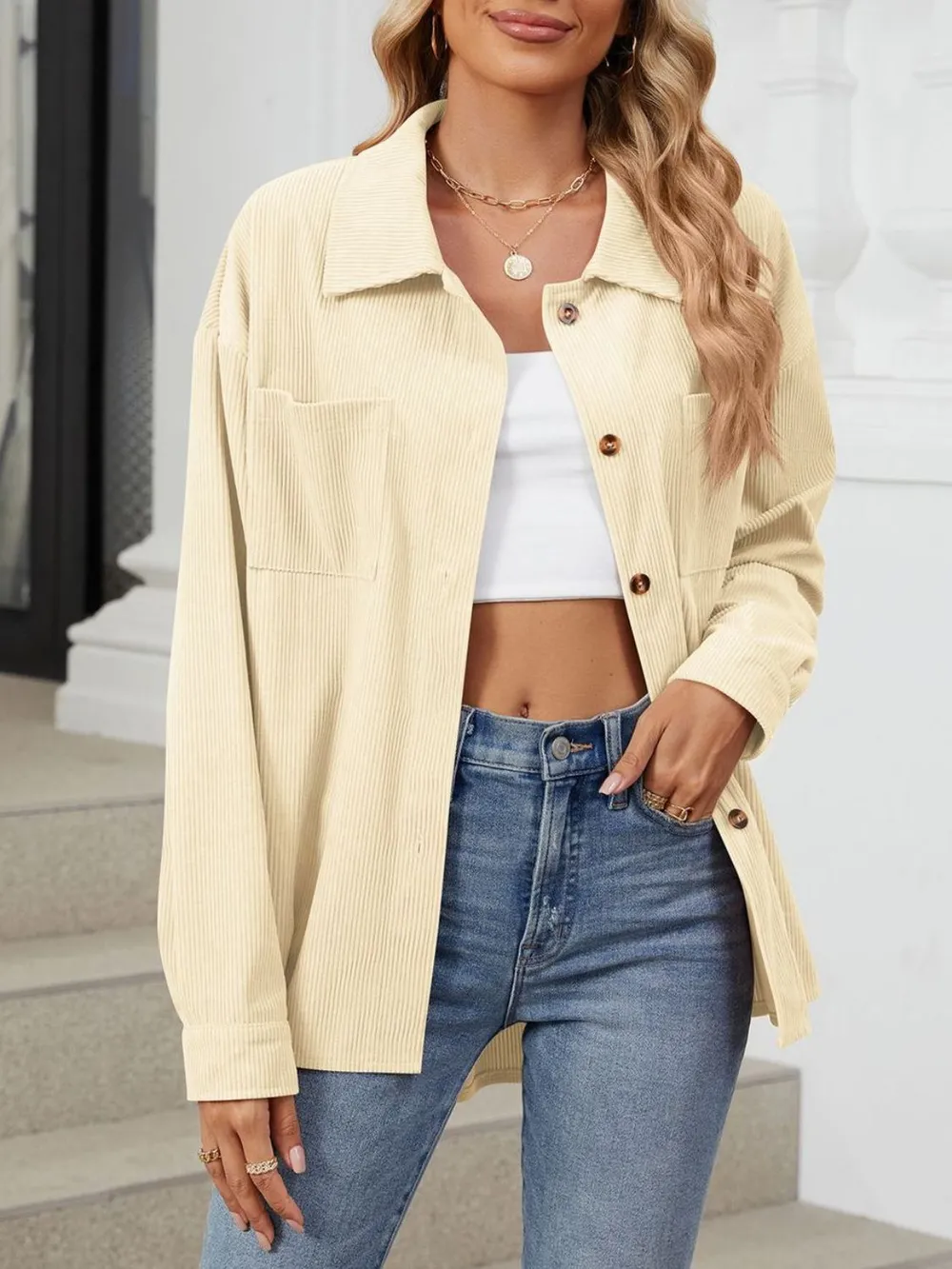 Button Up Dropped Shoulder Long Sleeve Outerwear, image 16