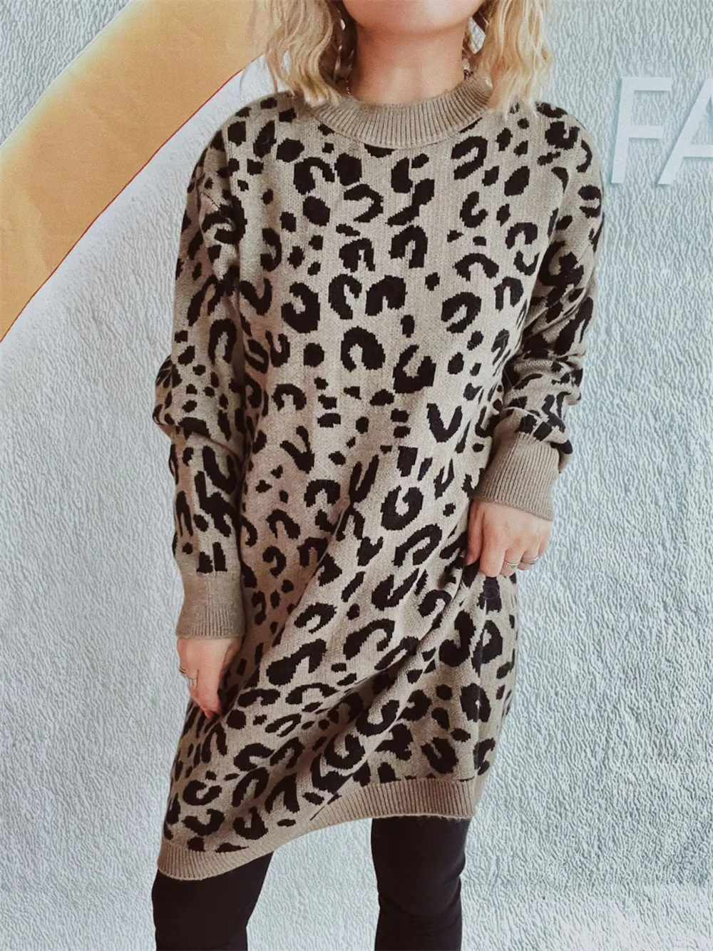 Leopard Round Neck Long Sleeve Sweater, image 9