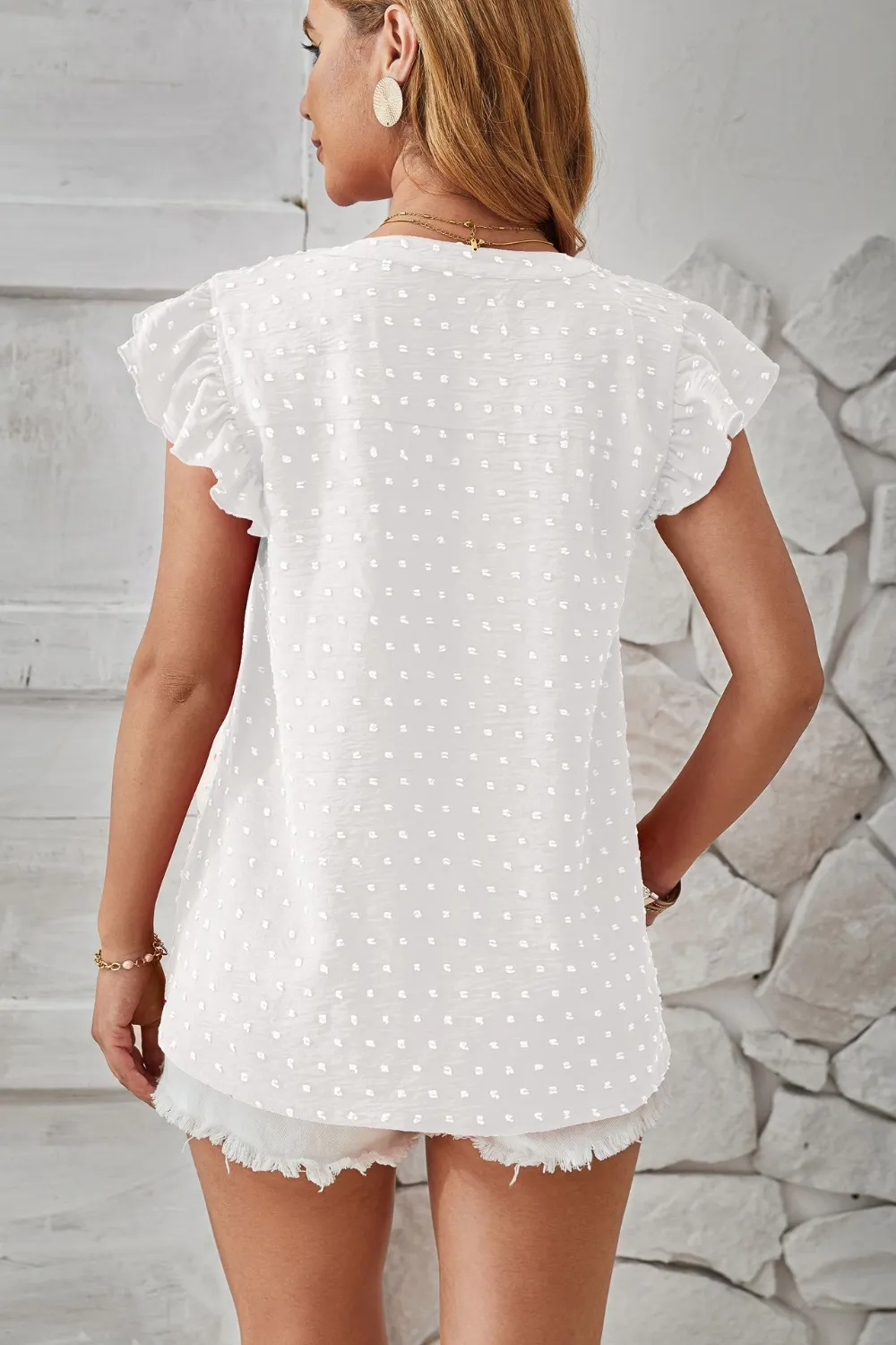 Swiss Dot Ruffled Cap Sleeve T-Shirt, image 12