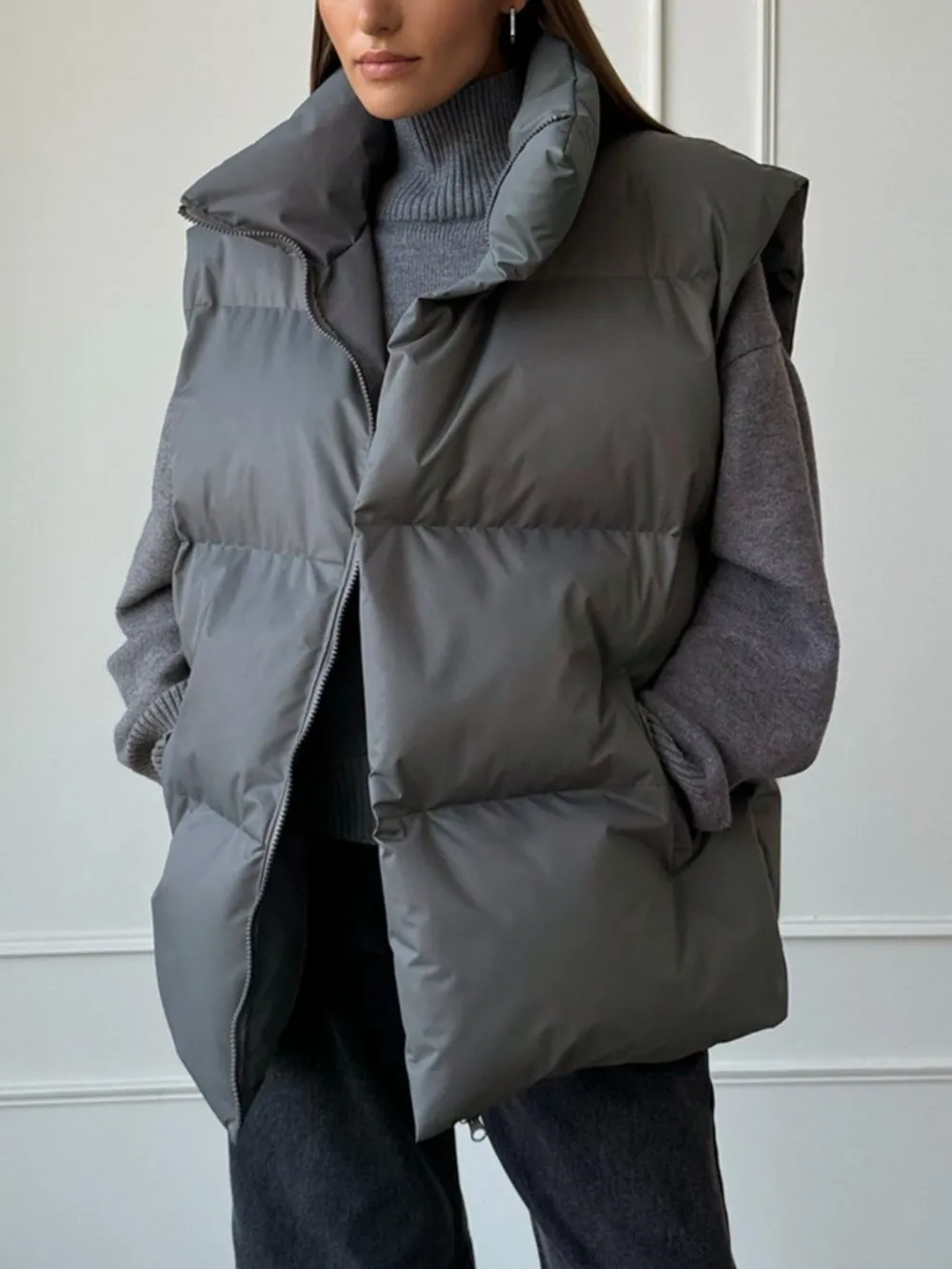 Zip Up Turtleneck Vest Coat, image 11