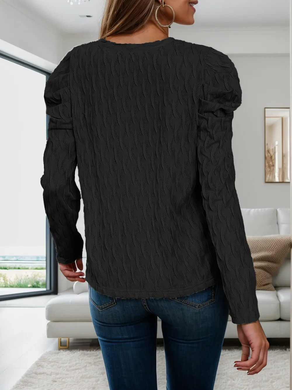 V-Neck Puff Sleeve Top, image 5