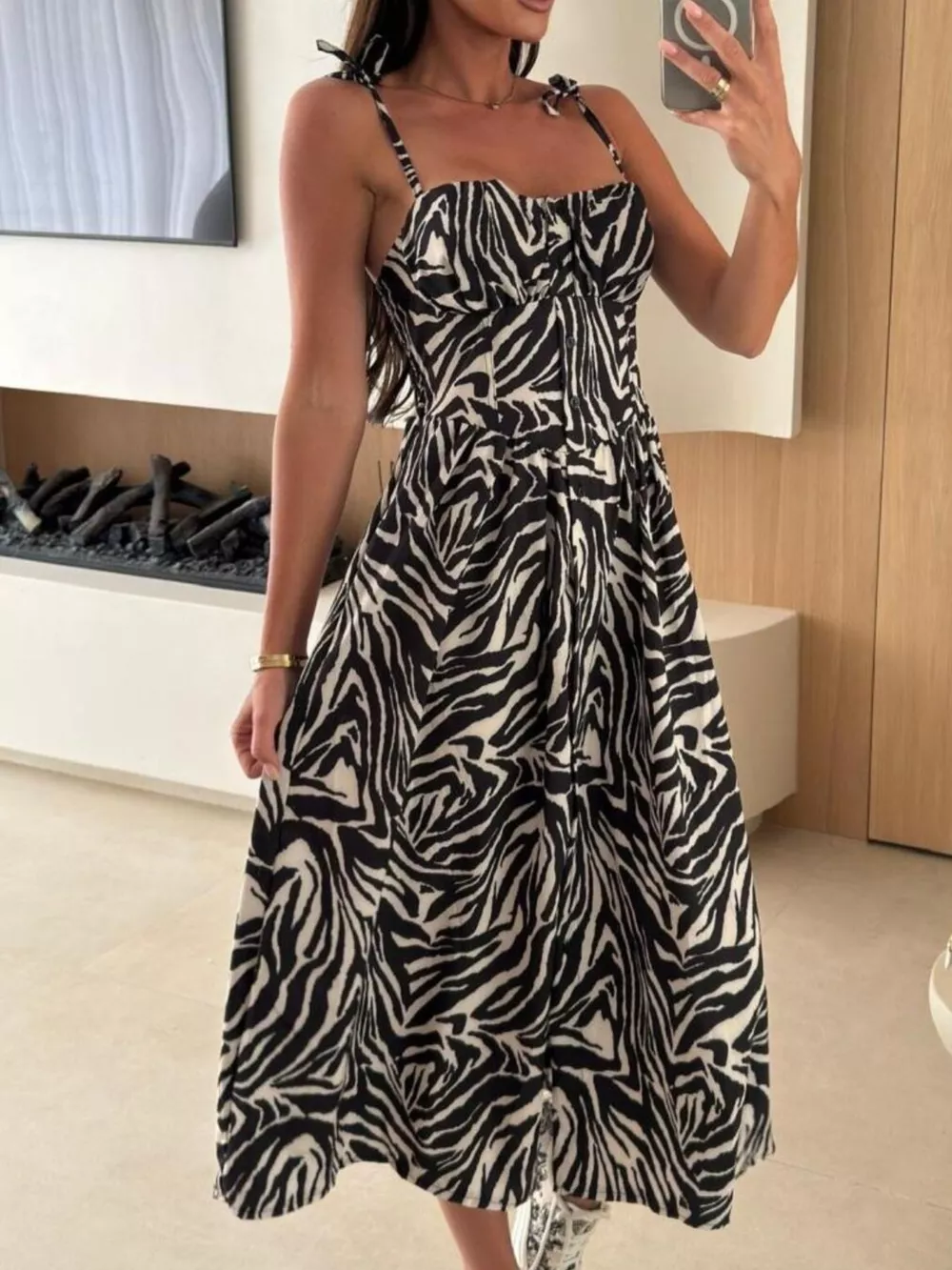 Striped Tie-Shoulder Midi Dress, image 11
