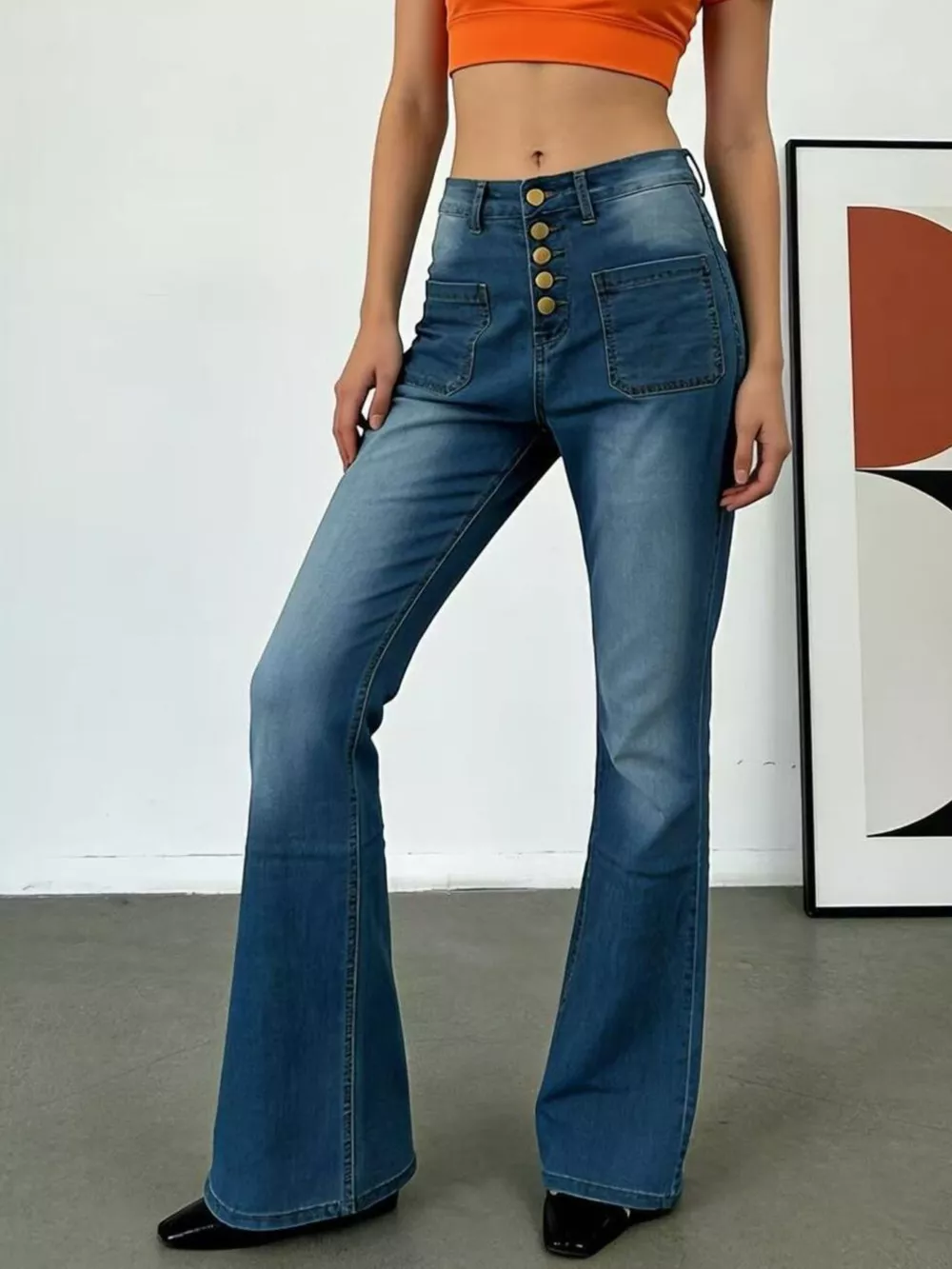 Full Size High-Waisted Button-Fly Flare Jeans Plus Size, image 8