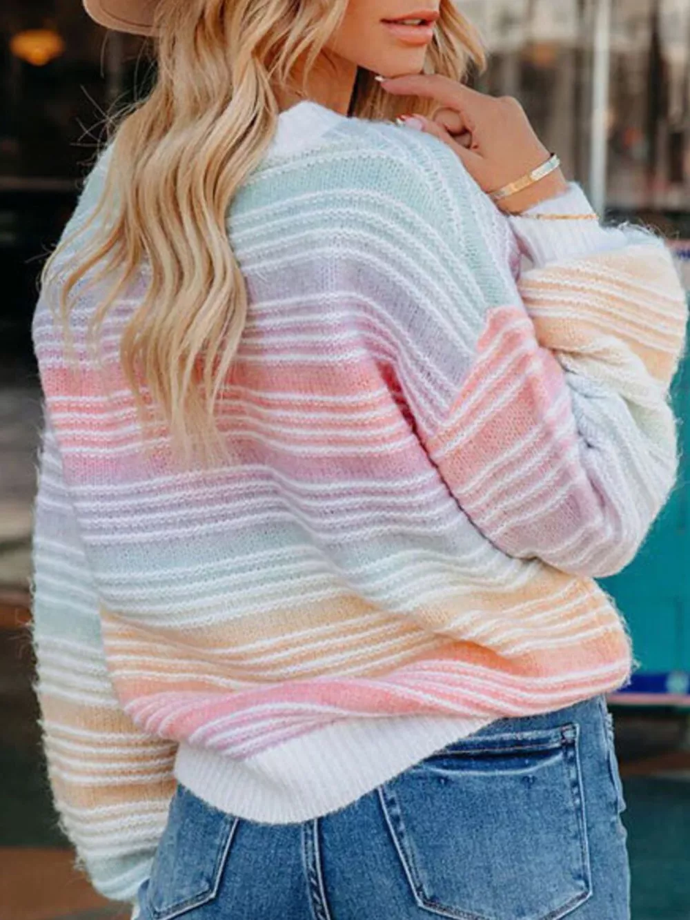 Rainbow Striped Dropped Shoulder Sweater, image 4