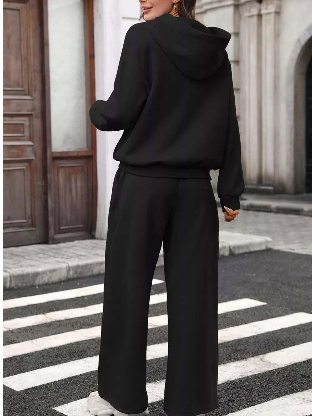 Kangaroo Pocket Hoodie and Wide-Leg Pant Set, image 12