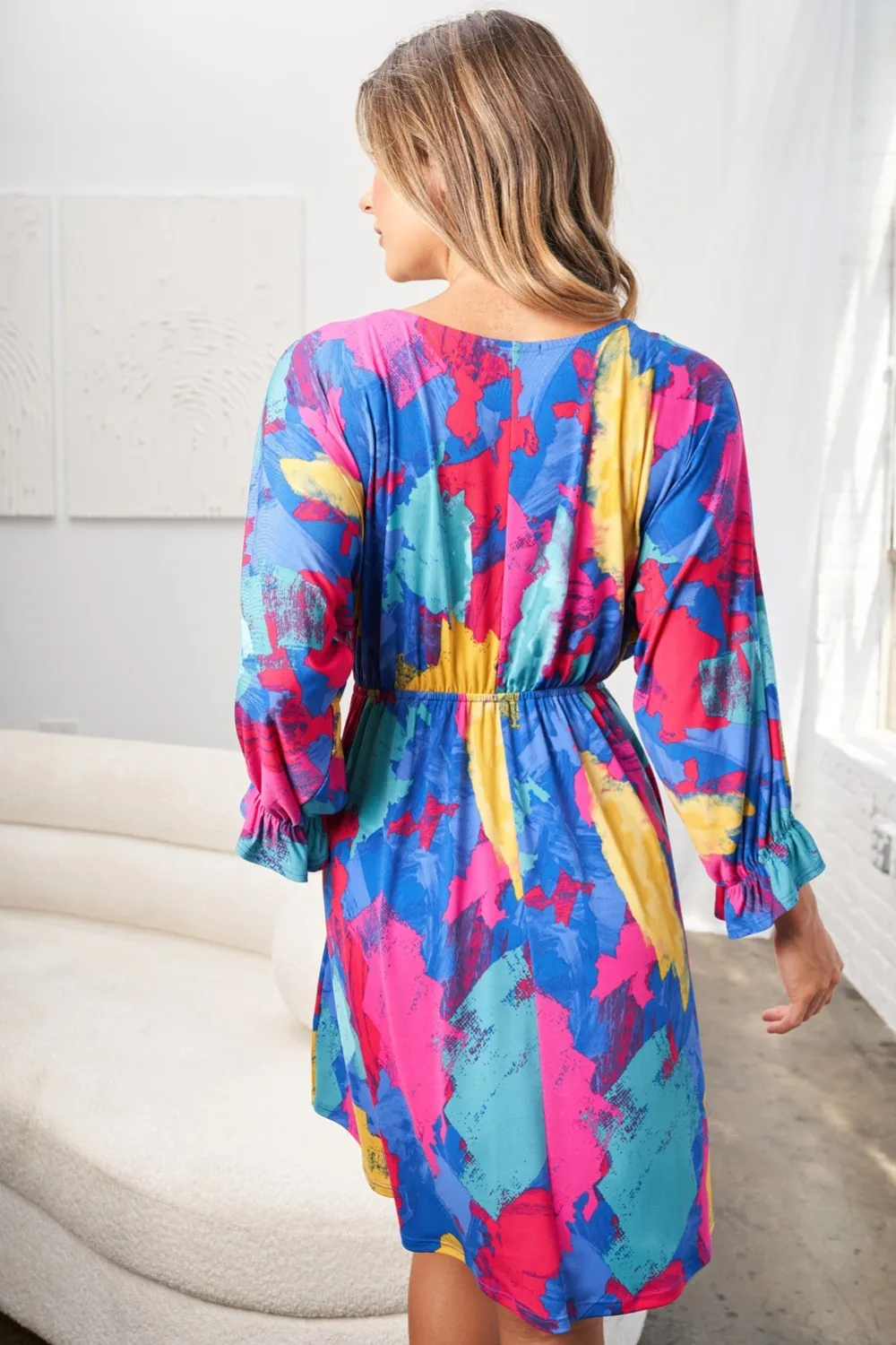Full Size Printed V-Neck Mini Dress, image 3