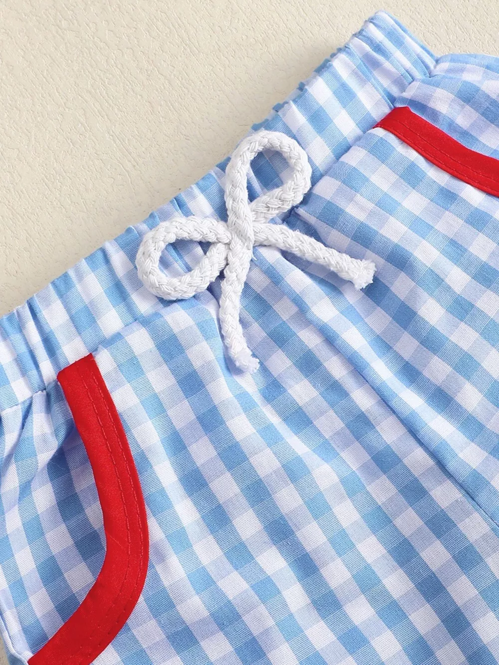 Children's Baseball Embroidered T-shirt and Gingham Shorts Set, image 4