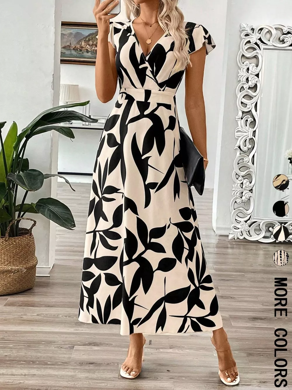 Surplice Cap Sleeve Midi Dress, image 13