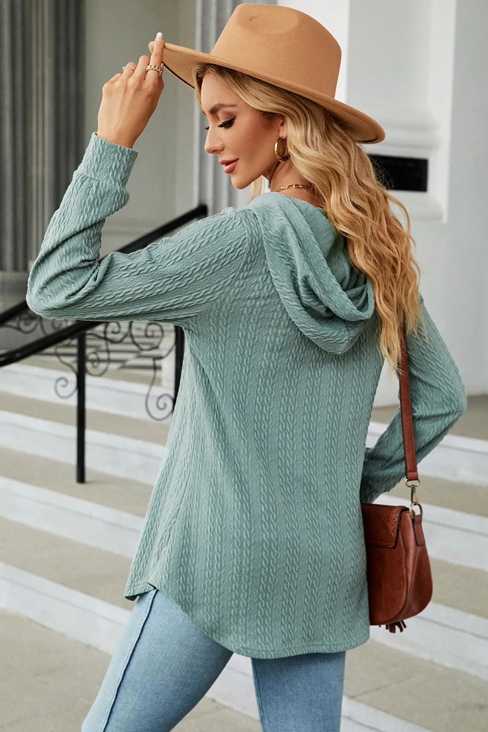 Decorative Button Drawstring Long Sleeve Hoodie, image 24
