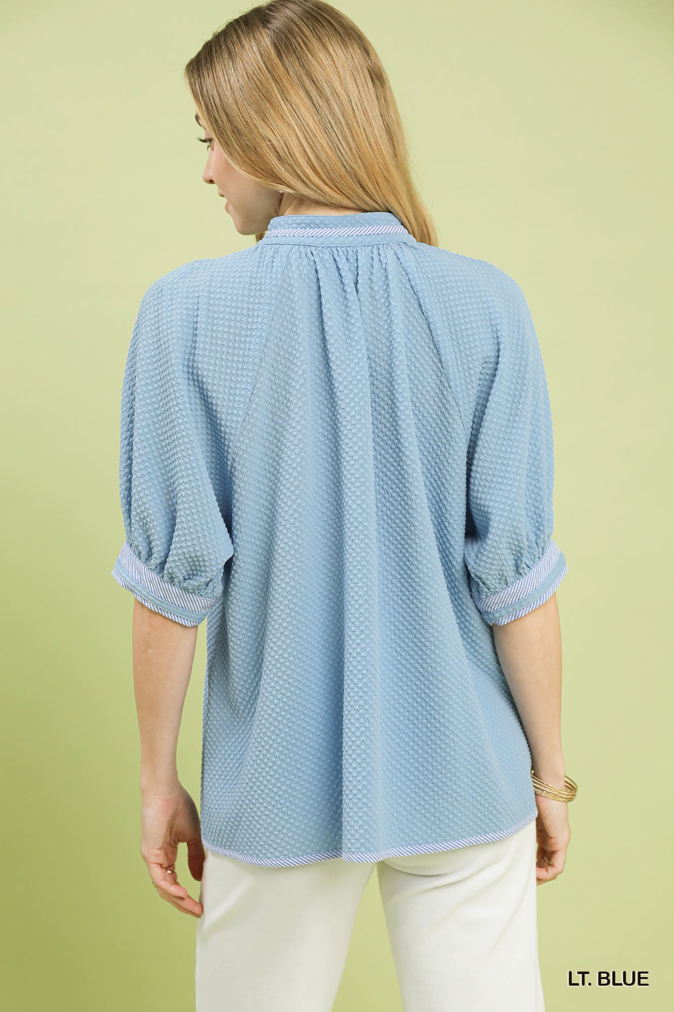 Textured Jacquard Contrast Trim Top, image 3