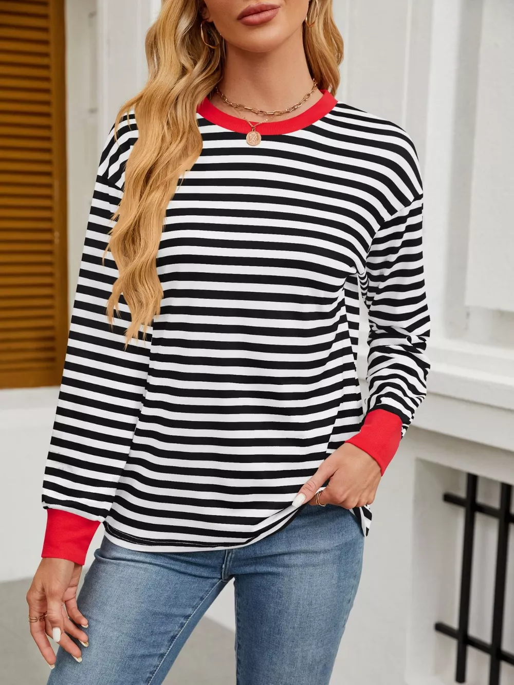 Striped Long Sleeve Casual T-Shirt, image 12