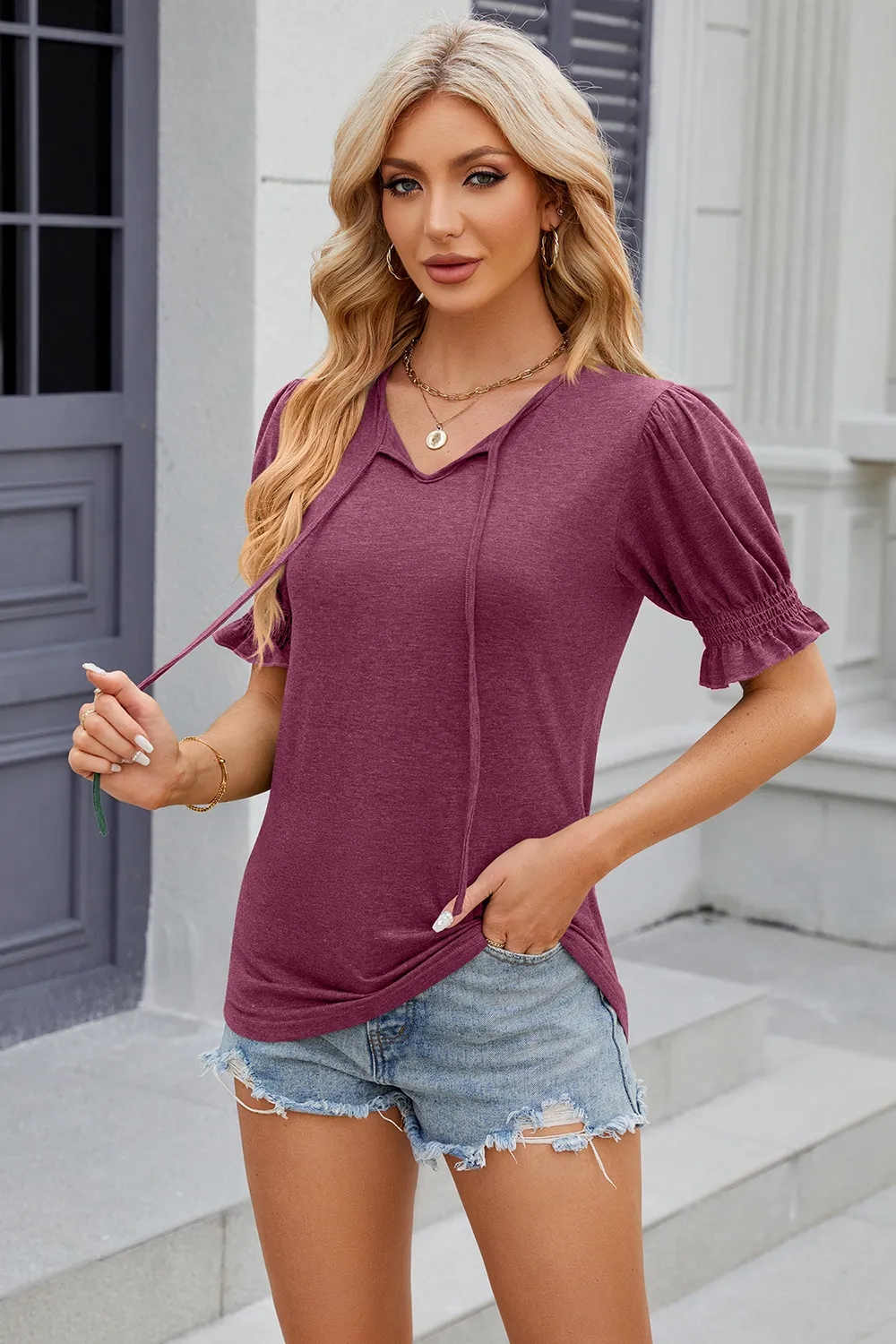 Tie Neck Flounce Sleeve Blouse, image 13