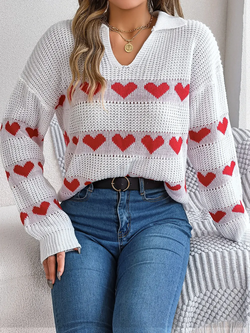Heart Johnny Collar Long Sleeve Sweater, image 5