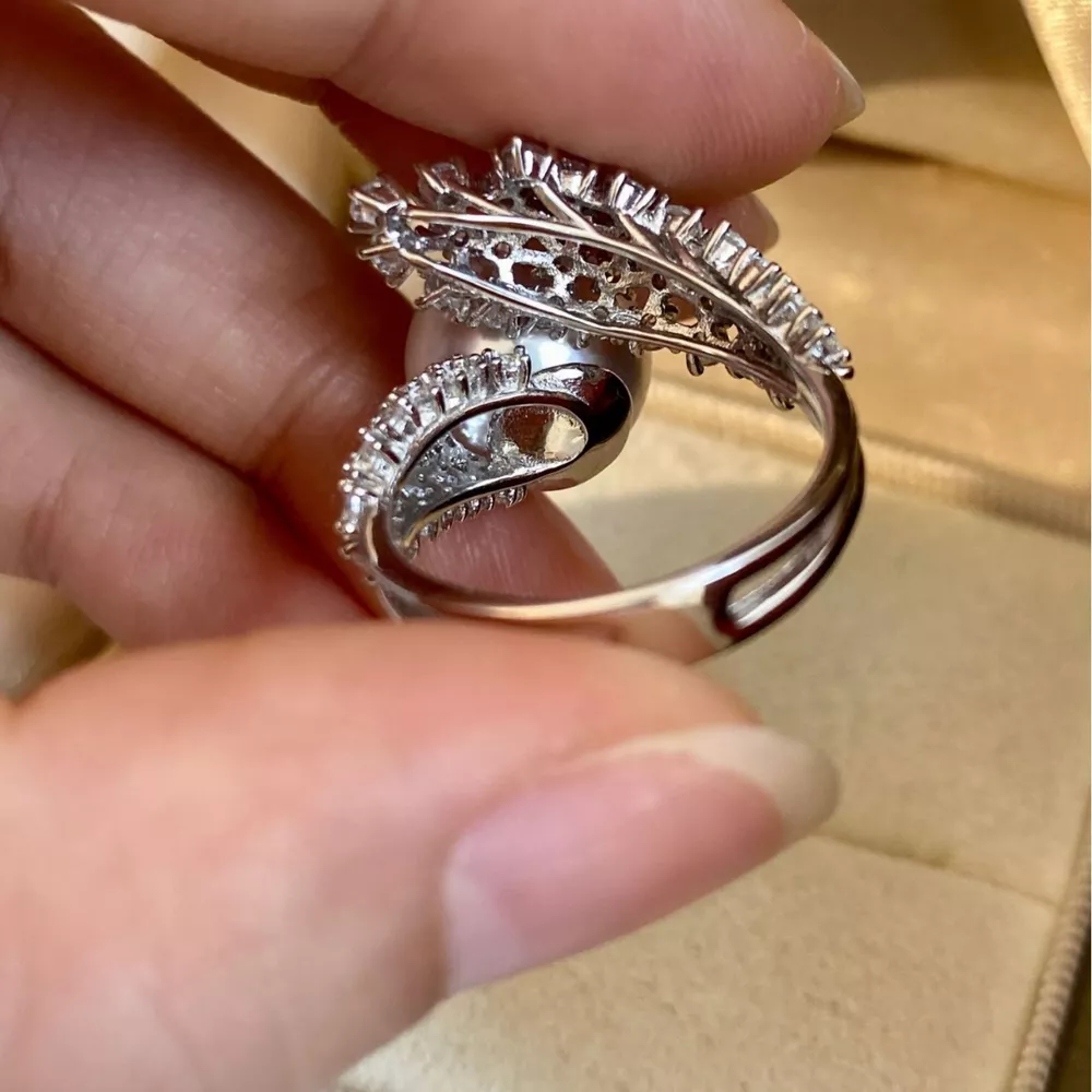 925 Sterling Silver Pearl Bypass Ring, image 5