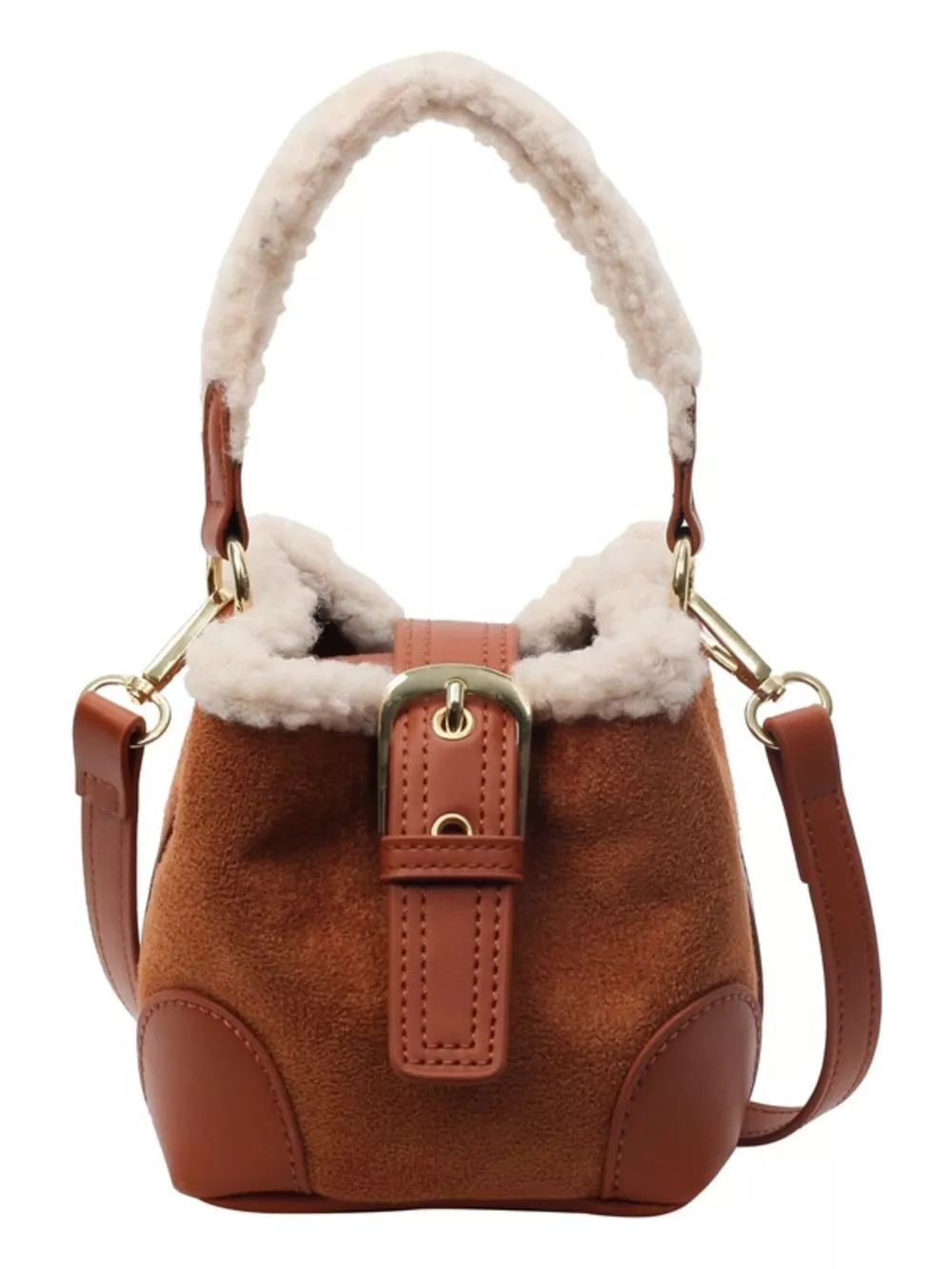 Fuzzy Trim Bucket Crossbody Bag, image 5