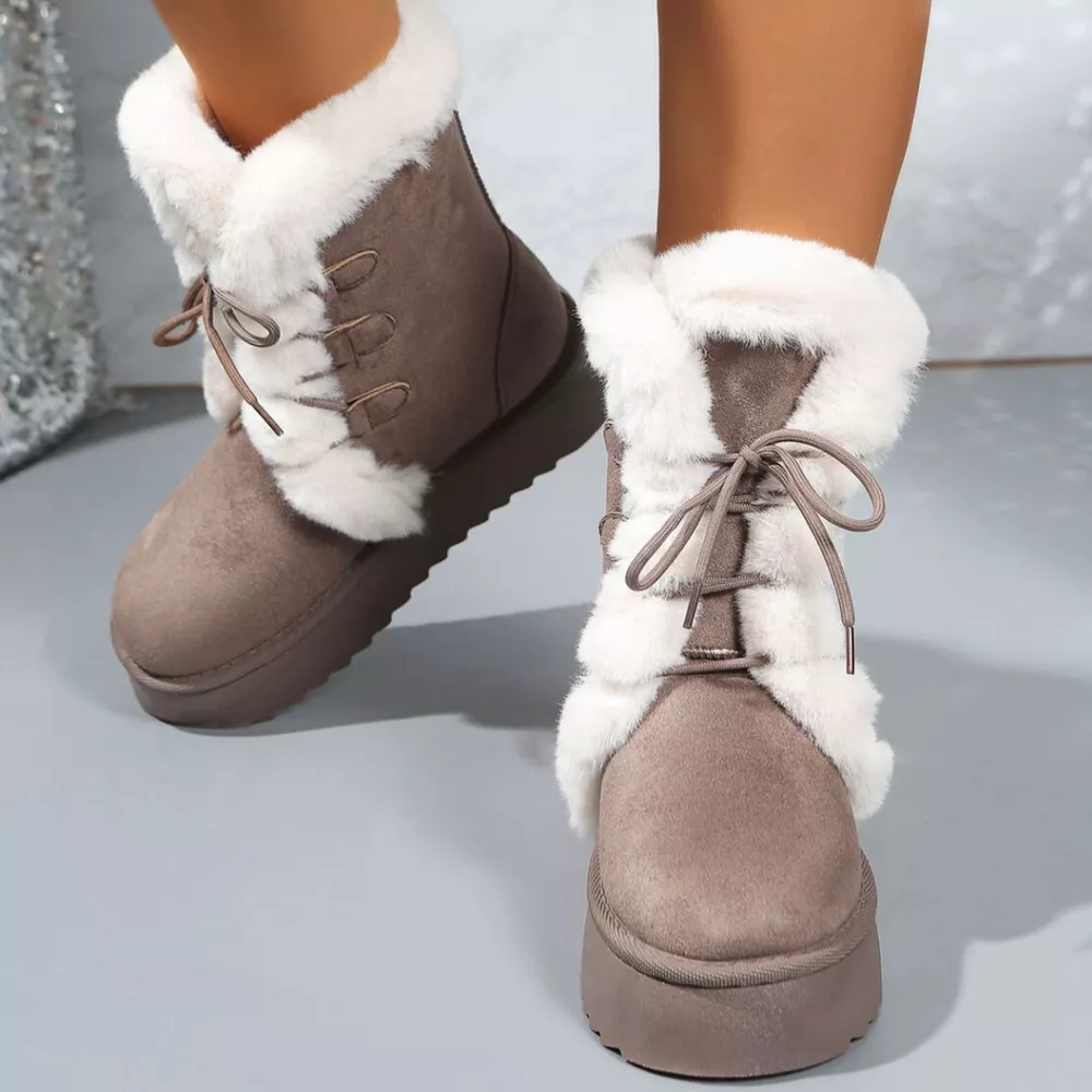 Fuzzy Trim Lace-Up Platform Boots, image 11