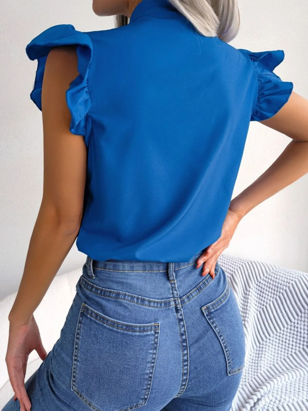 Ruffle Cap Sleeve Bow Tie Blouse, image 8