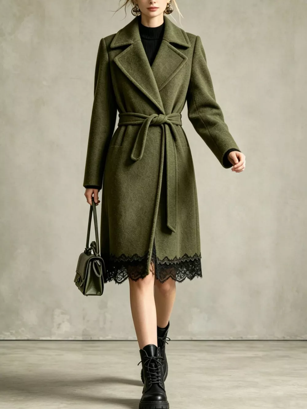 Lace Hem Tie Waist Coat