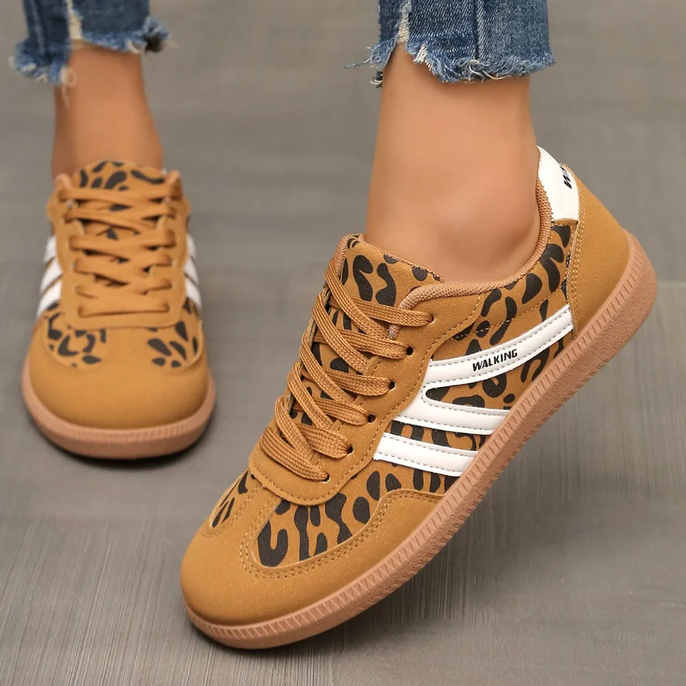 Leopard Round Toe Lace Up Sneakers, image 3