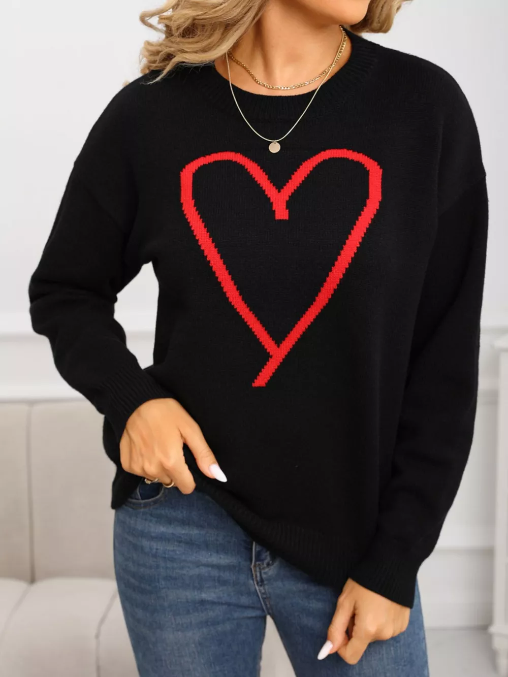 Valentine's Day Heart Graphic Dropped Shoulder Sweater, image 16
