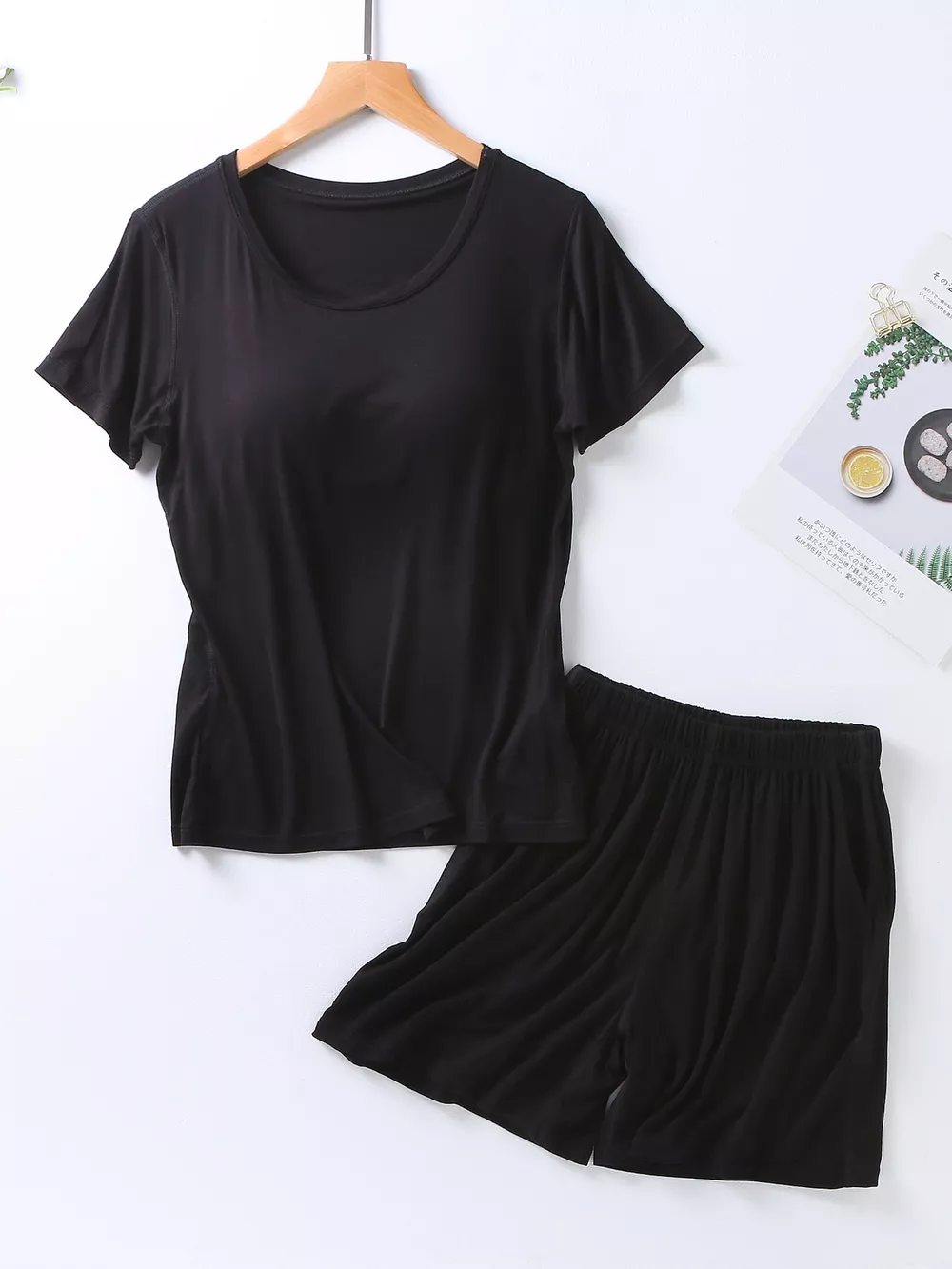 Plus Size Padded Round Neck Modal T-Shirt and Shorts Set, image 3