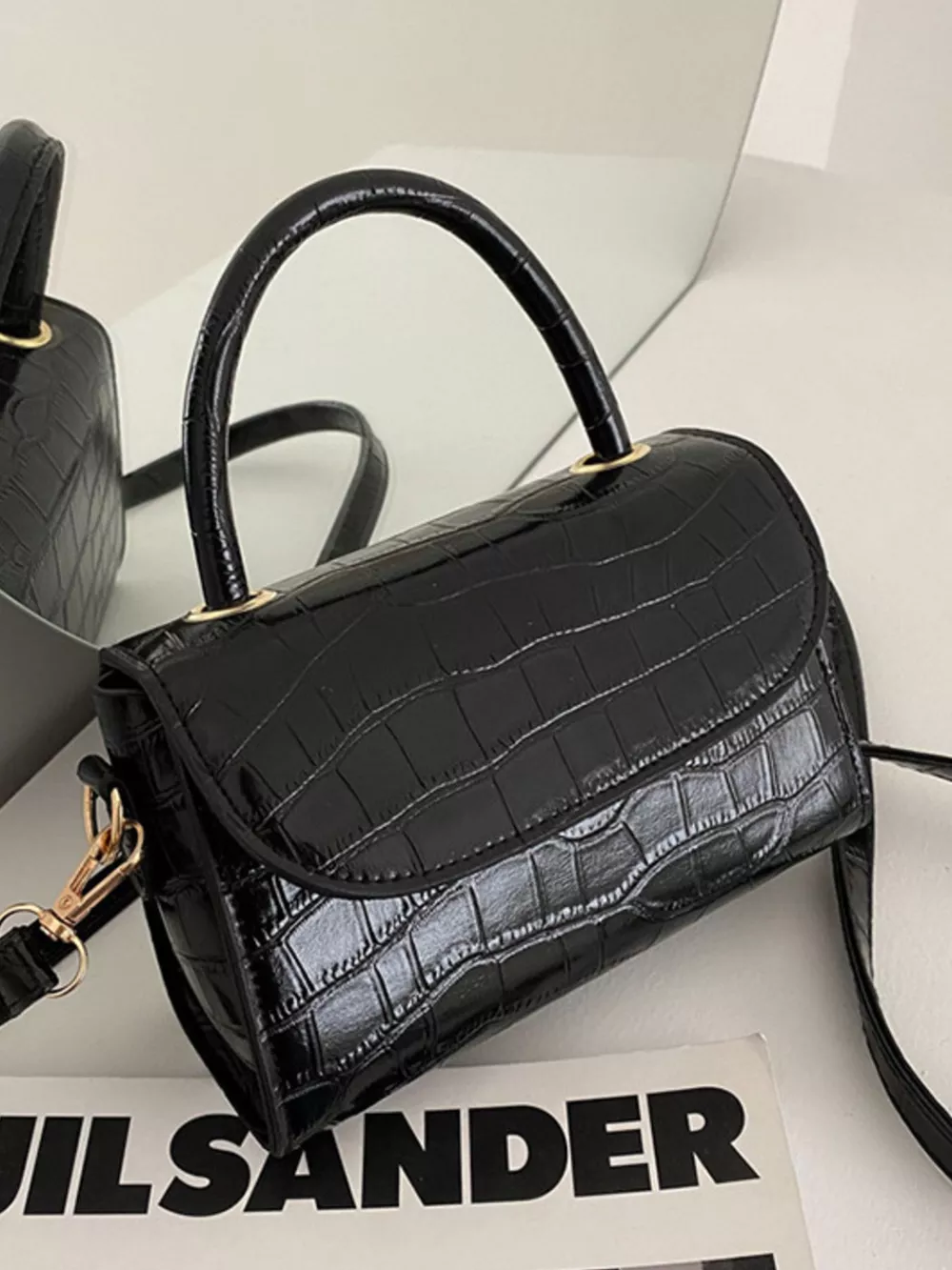 Crocodile Pattern Top Handle Crossbody Bag, image 9