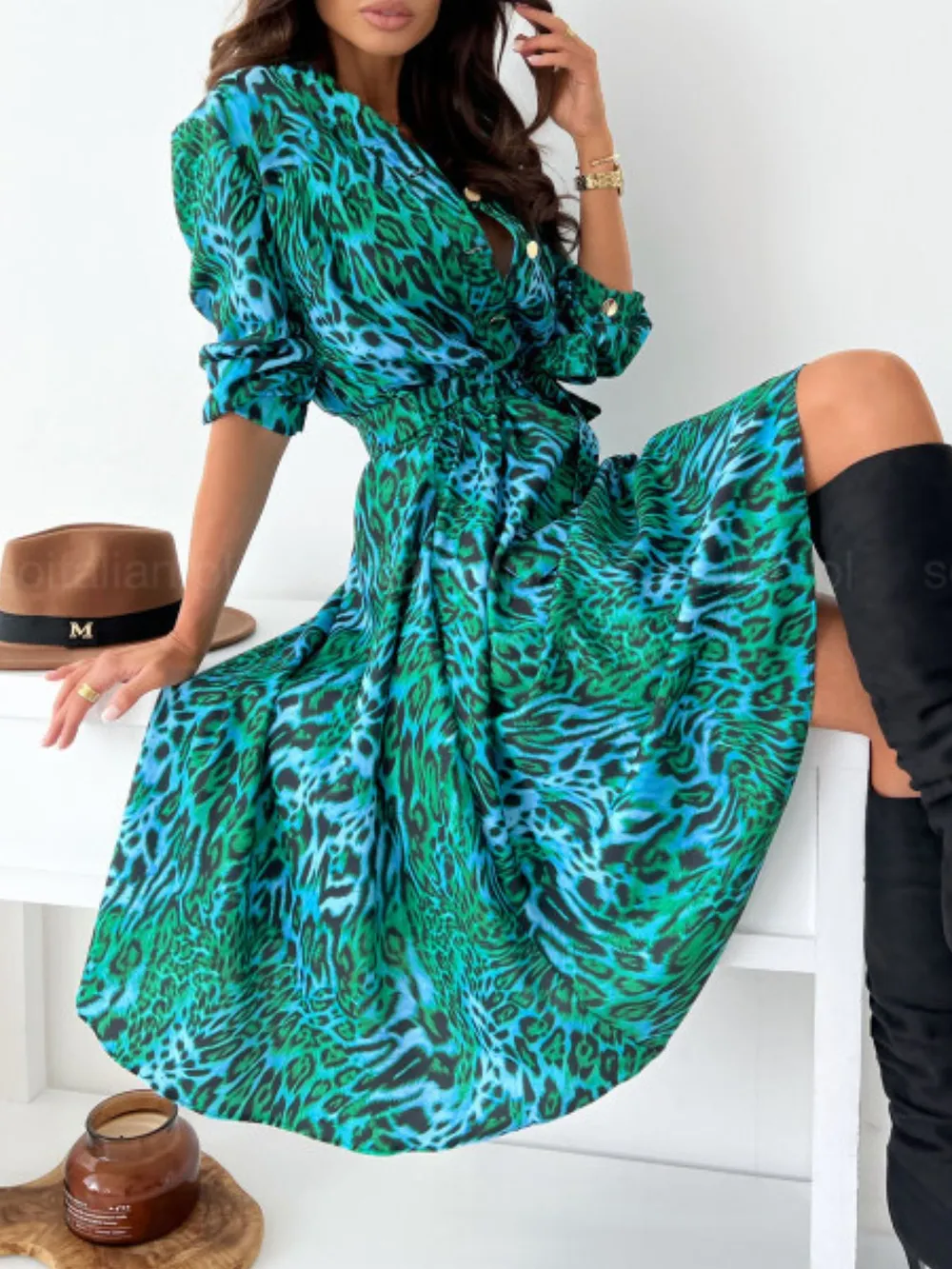 Printed Tie Waist Midi Dress, image 6