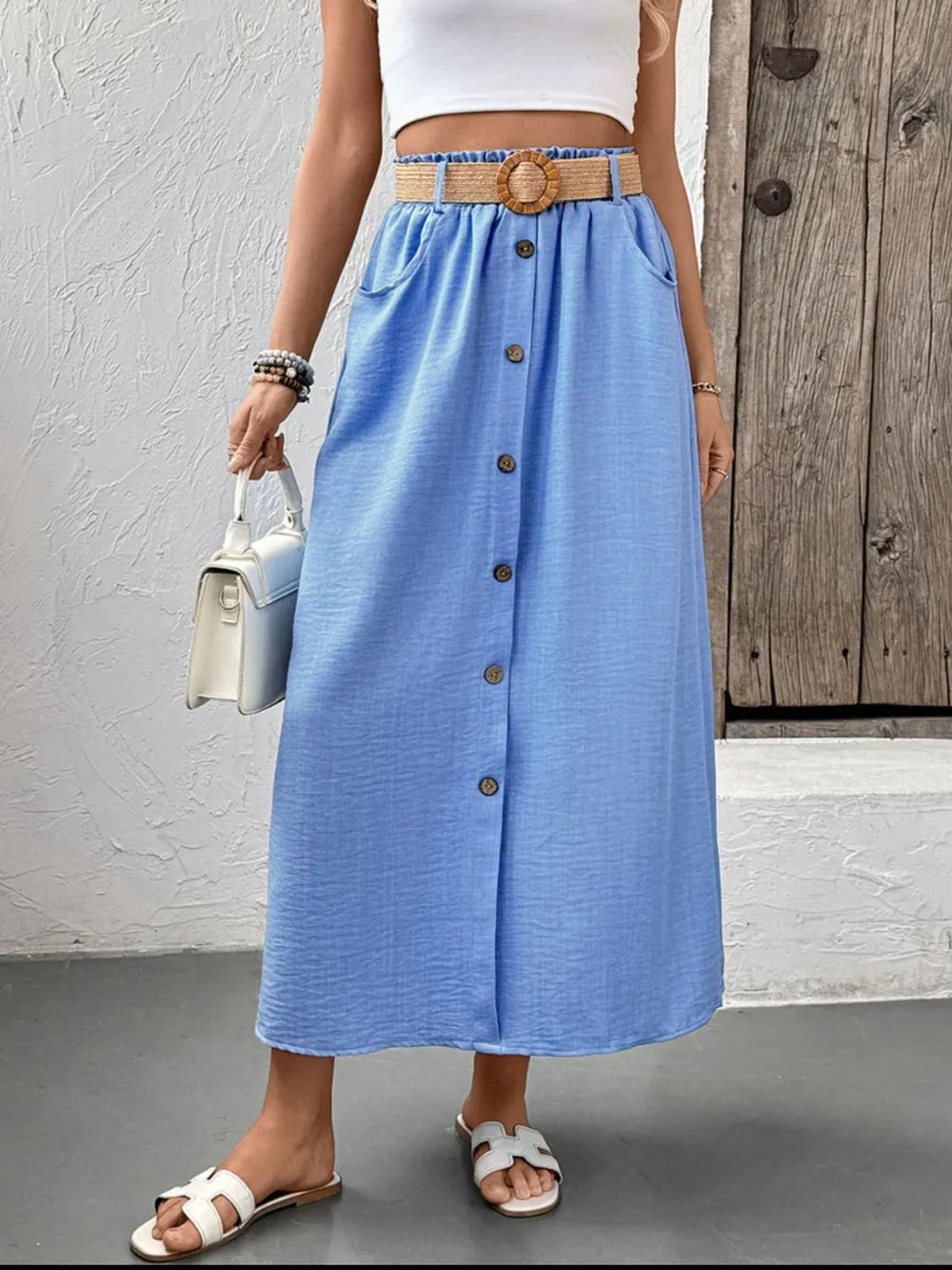 Decor Button Front Midi Skirt, image 3