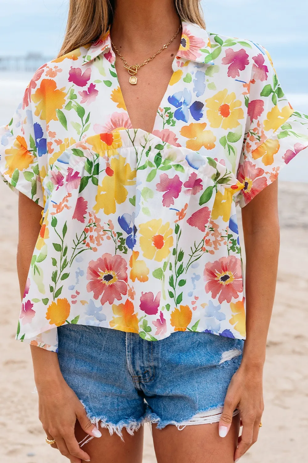 Floral Boxy Fit Ruffled Short Sleeve Blouse, image 5
