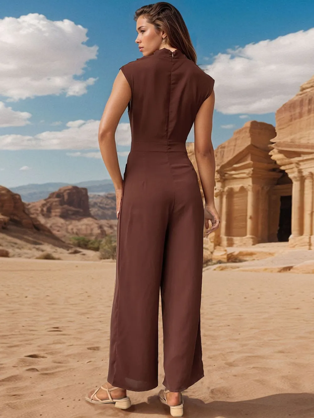 Ruched Mock Neck Sleeveless Jumpsuit, image 4