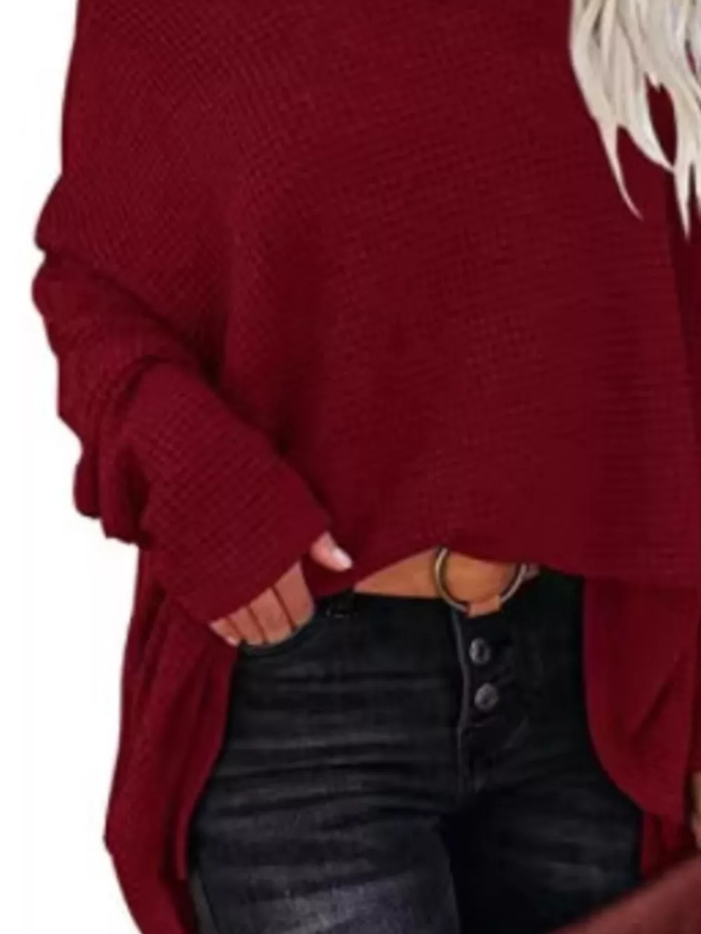 Boat Neck Waffle Knit Top, image 10