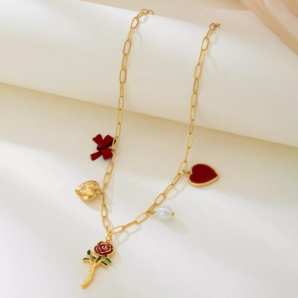 18K Gold-Plated Alloy Chain Necklace with Pendant, image 2