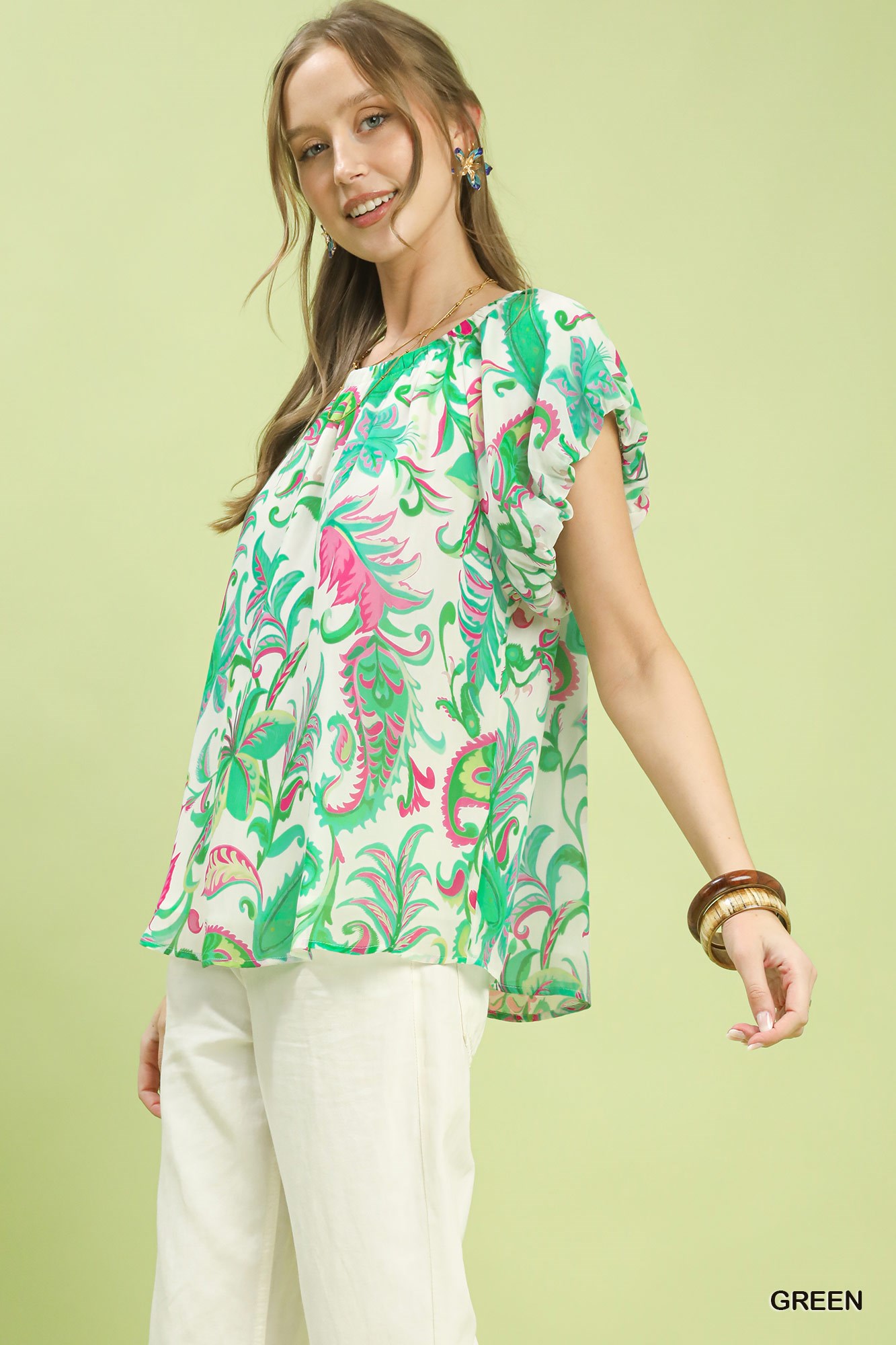 Tropical Paisley Puff Sleeve Blouse, image 2