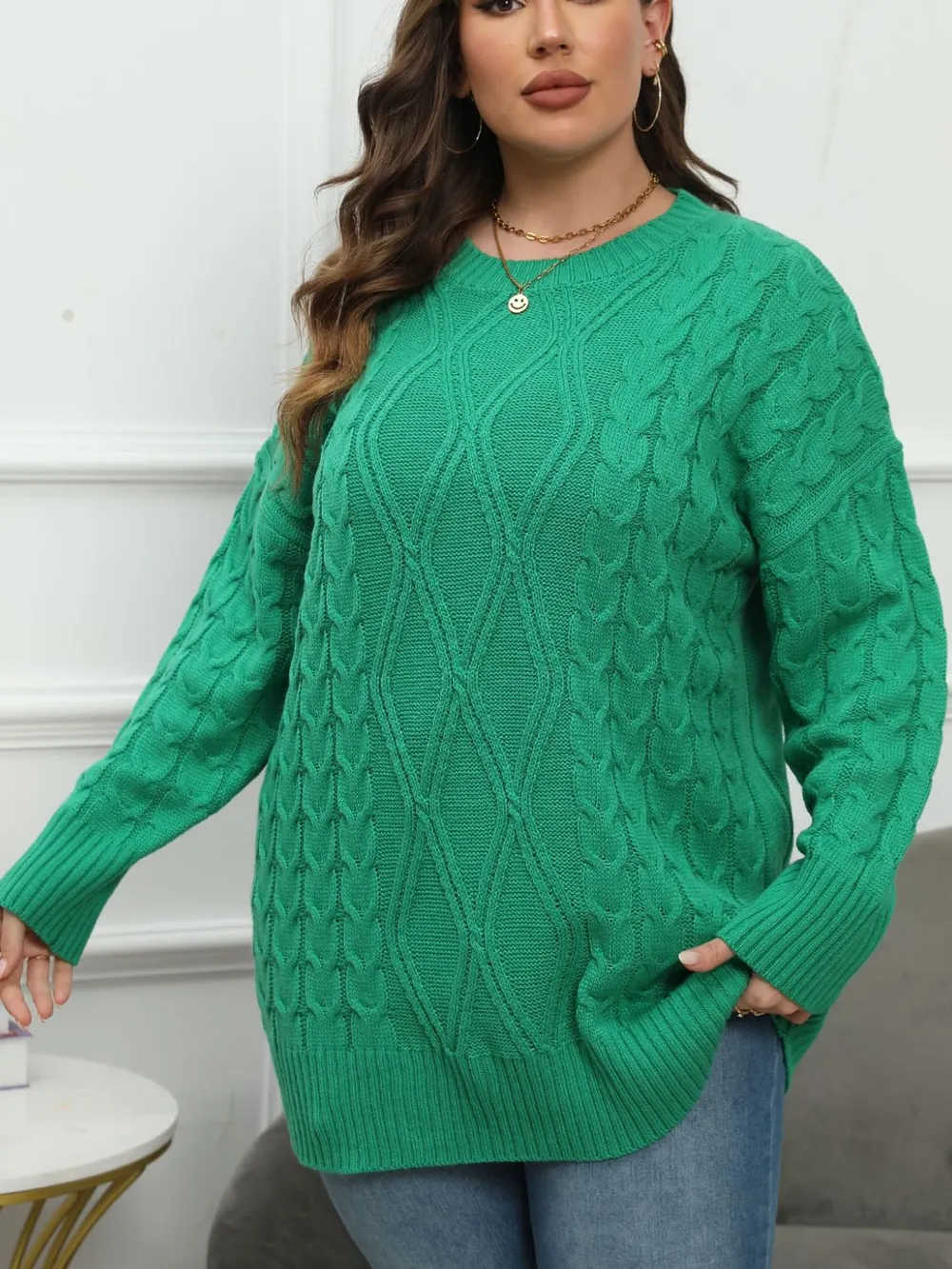 Plus Size Round Neck Long Sleeve Sweater, image 4