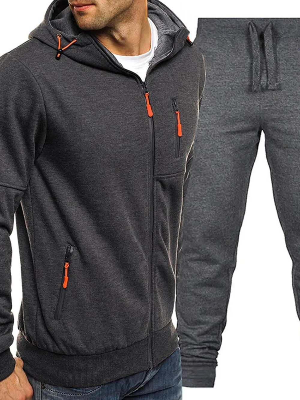 Men's Plus Size Zip Up Hooded Top and Pants Set, image 3