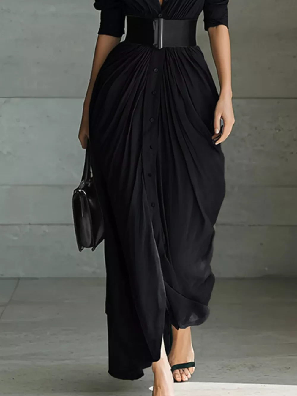 Full Size Button Front Ruched Shirt Maxi Dress Plus Size, image 8