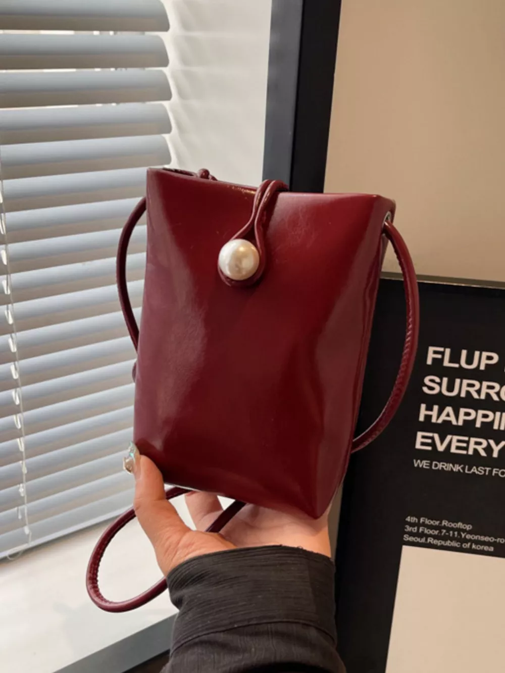 Pearl Decor Faux Leather Crossbody Bag, image 2