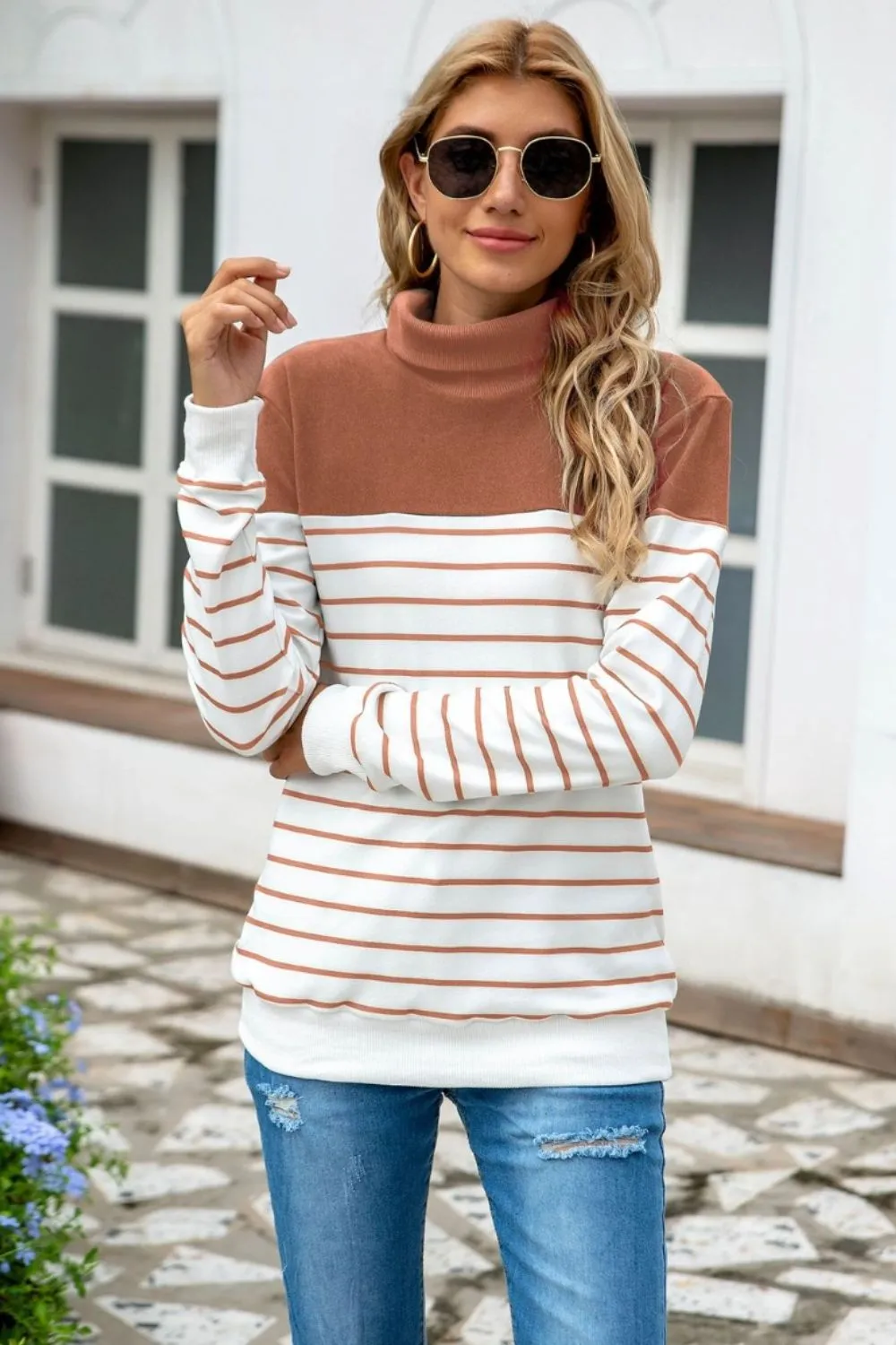 Striped Contrast Turtleneck Sweater, image 8