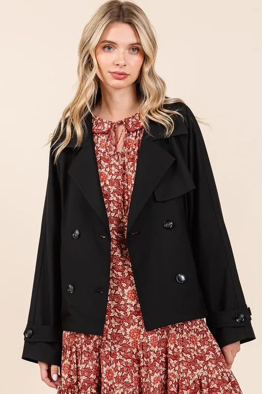 Double Breasted Long Sleeve Trench Coat Jacket, image 3